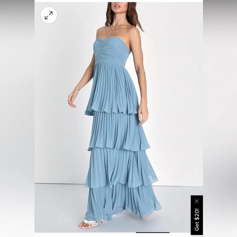 Lulus Seriously Sensational Light Blue Strapless Tiered Maxi Dress - Picture 4 of 5